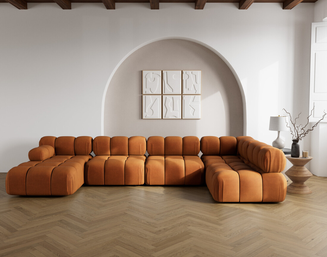 Canapé panoramique modulable d'angle droit 7 places en velours texturé Ruby