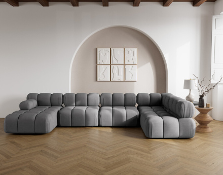 Canapé panoramique modulable d'angle droit 7 places en velours texturé Ruby