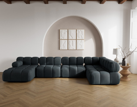 Canapé panoramique modulable d'angle droit 7 places en velours texturé Ruby