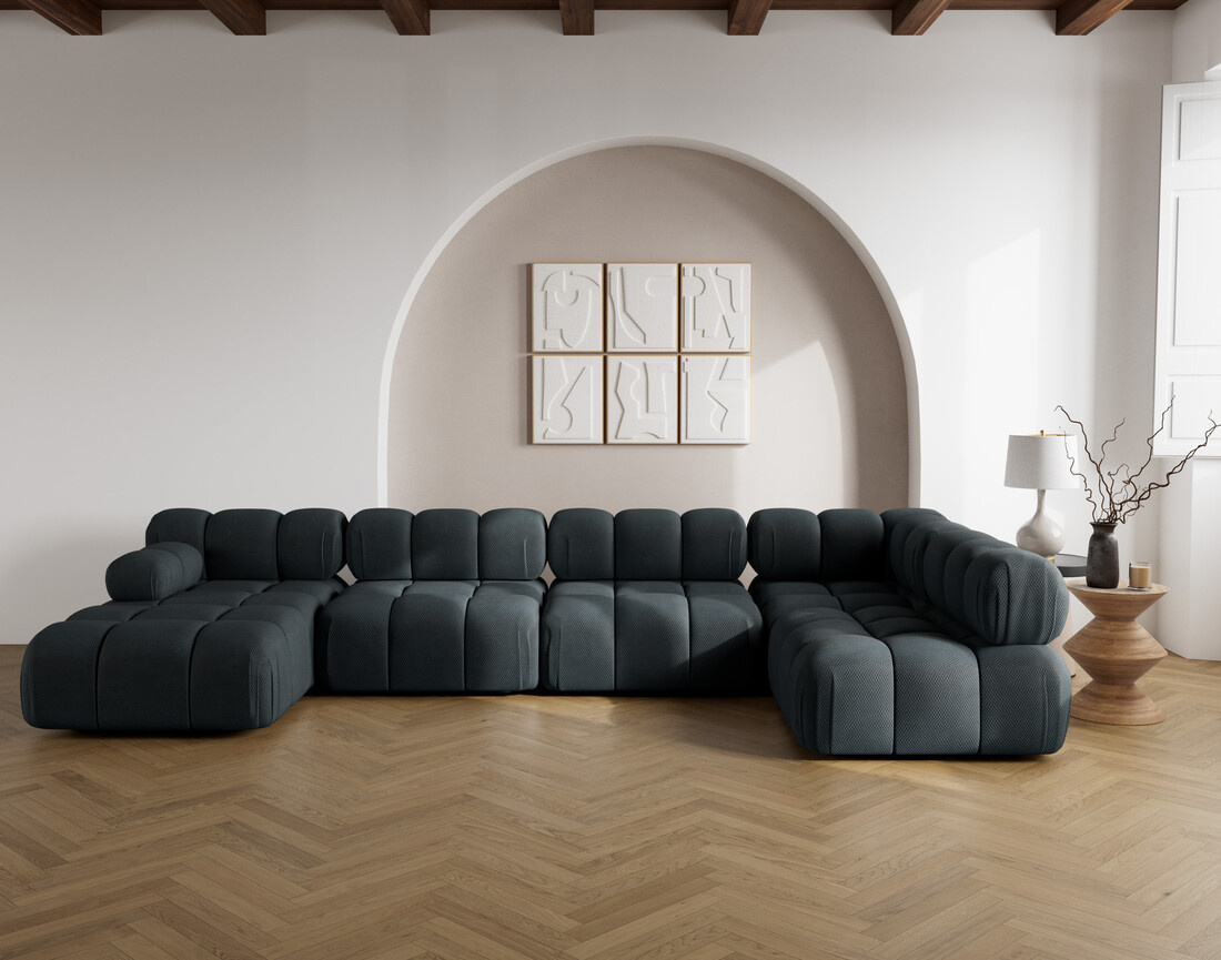 Canapé panoramique modulable d'angle droit 7 places en velours texturé Ruby Canapé panoramique modulable d'angle droit 7 places en velours texturé Ruby