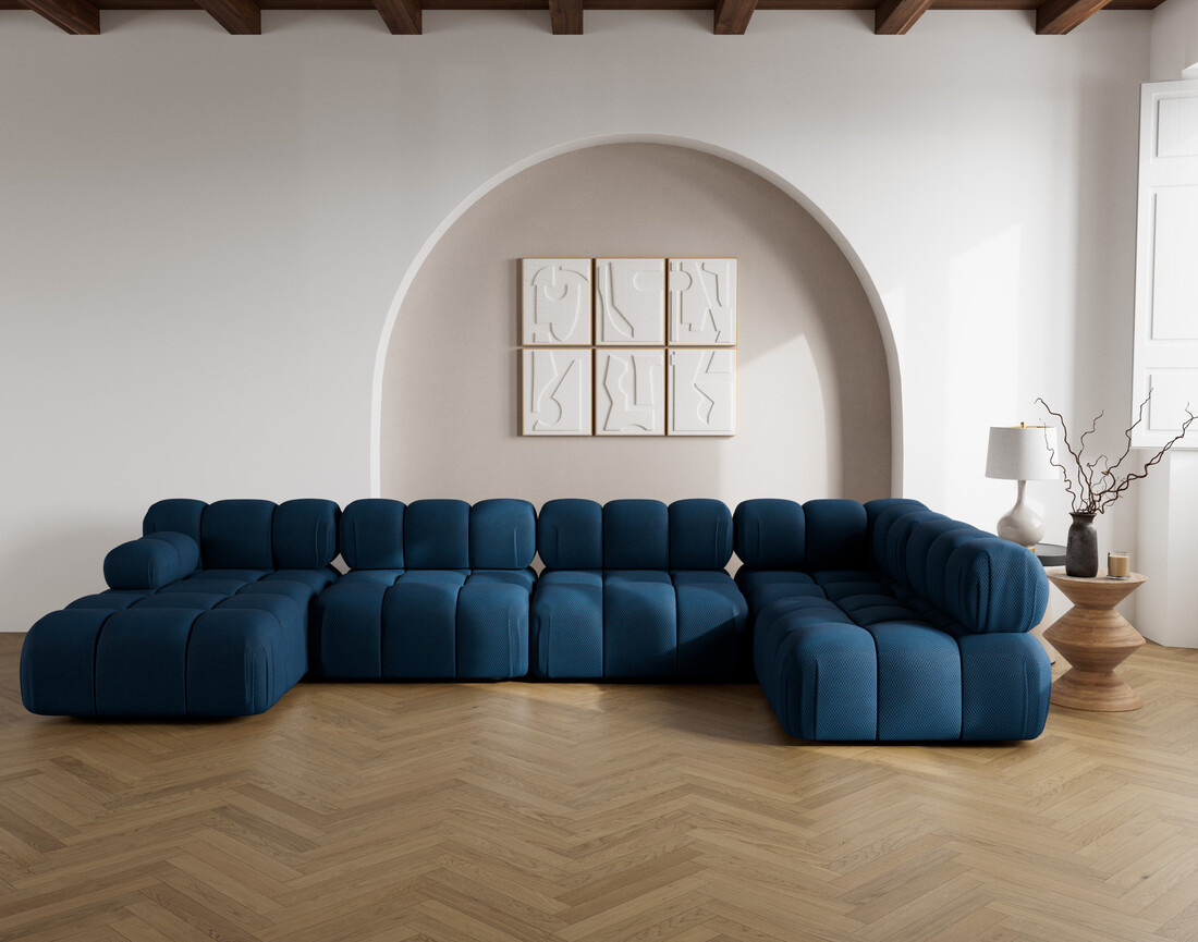 Canapé panoramique modulable d'angle droit 7 places en velours texturé Ruby