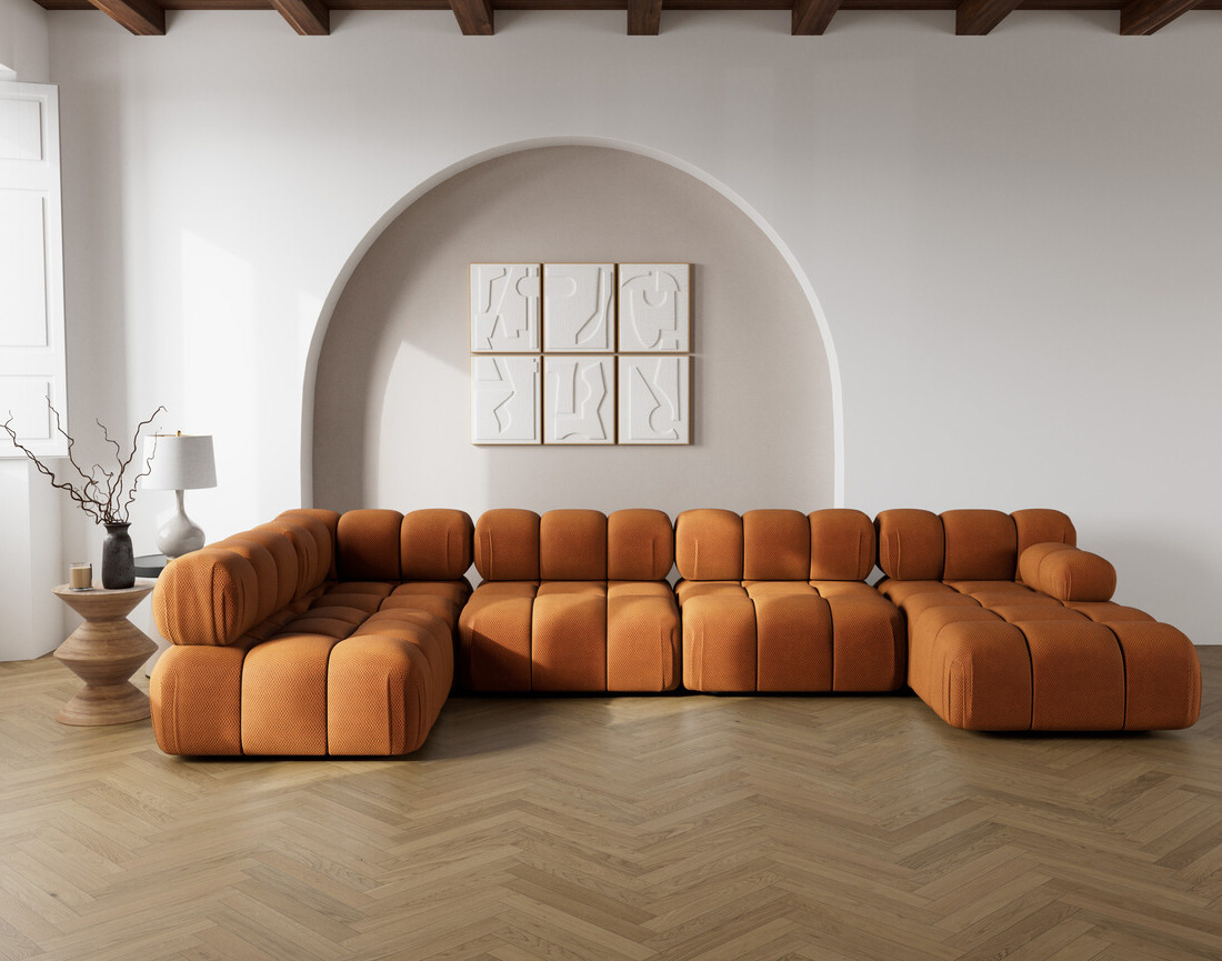 Canapé panoramique modulable d'angle gauche 7 places en velours texturé Ruby