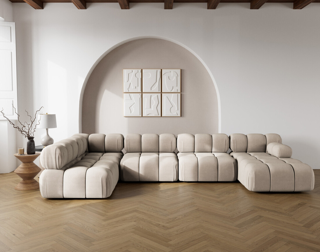 Canapé panoramique modulable d'angle gauche 7 places en velours texturé Ruby Canapé panoramique modulable d'angle gauche 7 places en velours texturé Ruby