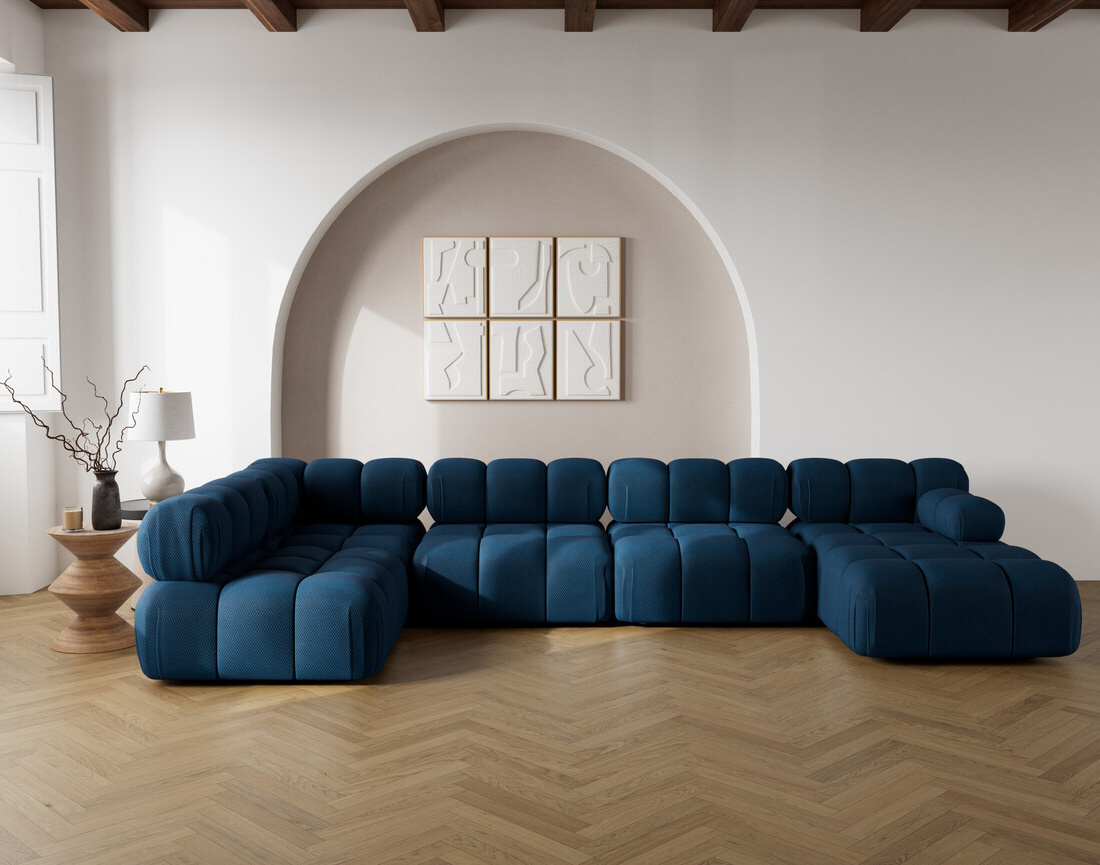 Canapé panoramique modulable d'angle gauche 7 places en velours texturé Ruby