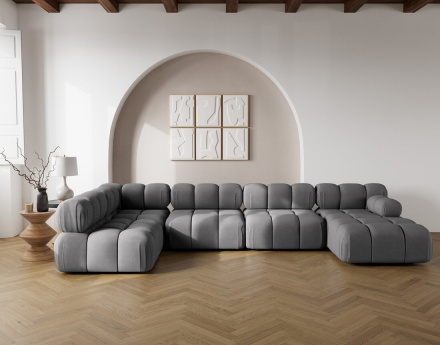 Canapé panoramique modulable d'angle gauche 7 places en velours texturé Ruby