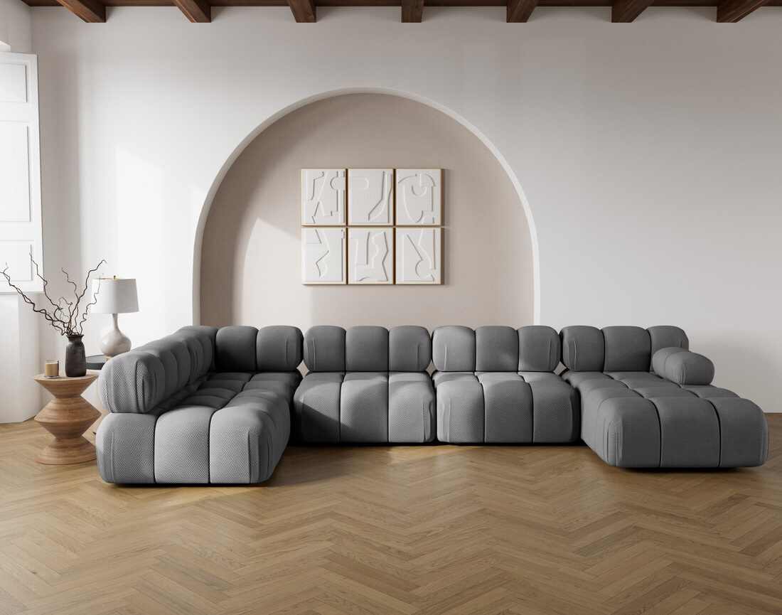 Canapé panoramique modulable d'angle gauche 7 places en velours texturé Ruby