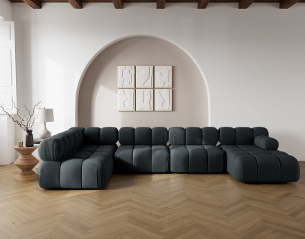 Canapé panoramique modulable d'angle gauche 7 places en velours texturé Ruby