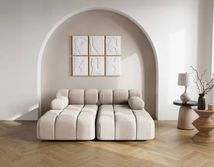 Canapé droit 4 places avec double méridienne assise profonde en velours texturé Ruby