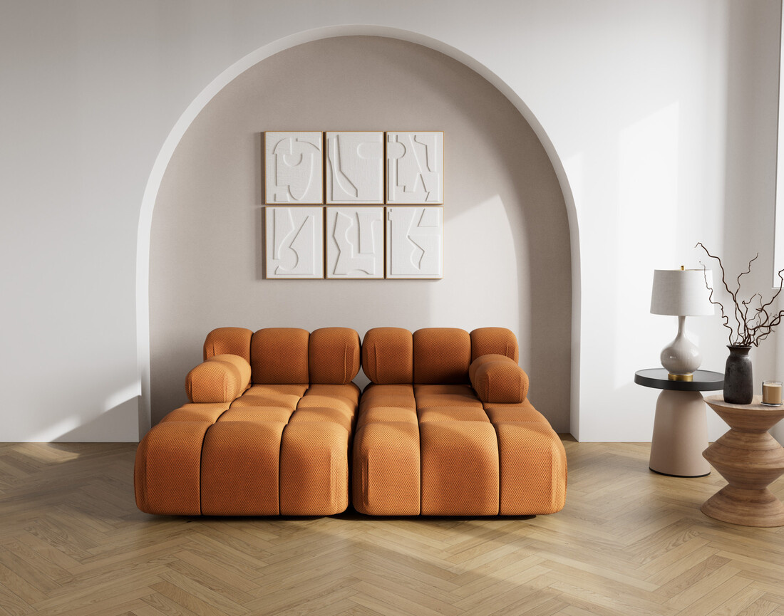 Canapé droit 4 places avec double méridienne assise profonde en velours texturé Ruby