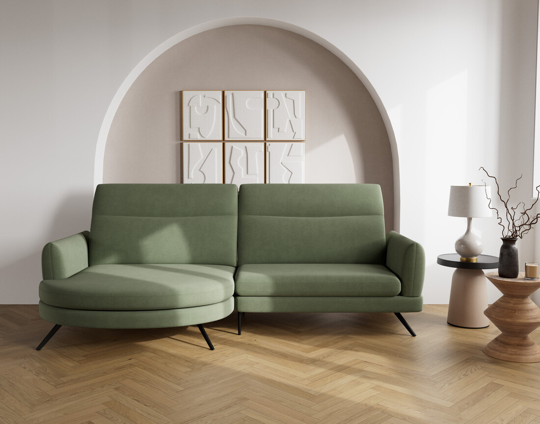 Canapé d'angle gauche 4 places avec têtières réglables en tissu texturé Terry