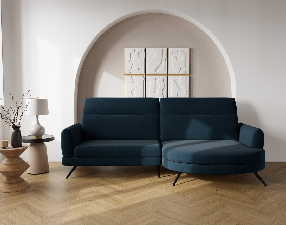 Canapé d'angle droit 4 places avec têtières réglables en tissu texturé Terry