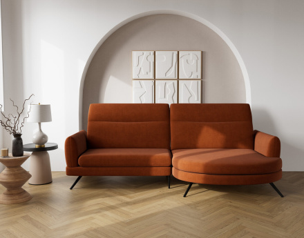 Canapé d'angle droit 4 places avec têtières réglables en tissu texturé Terry