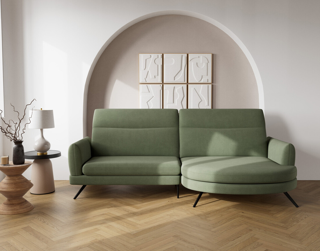 Canapé d'angle droit 4 places avec têtières réglables en tissu texturé Terry