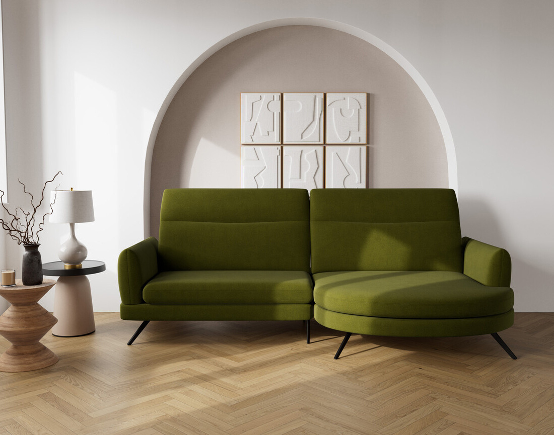 Canapé d'angle droit 4 places avec têtières réglables en tissu texturé Terry