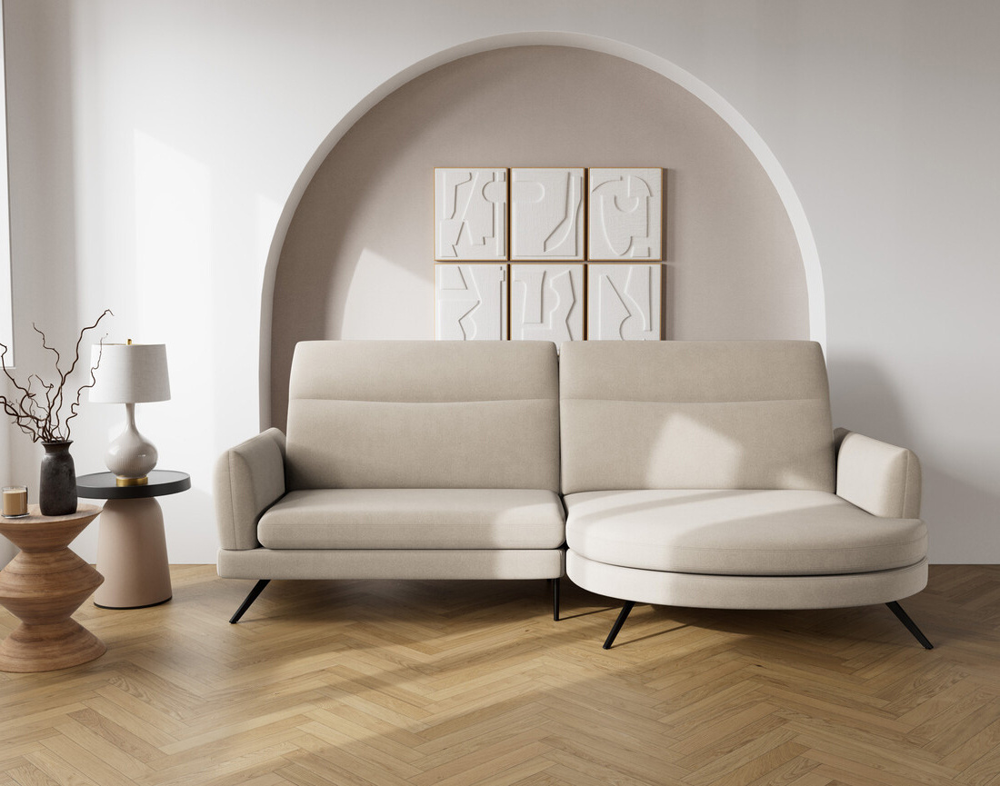 Canapé d'angle droit 4 places avec têtières réglables en tissu texturé Terry