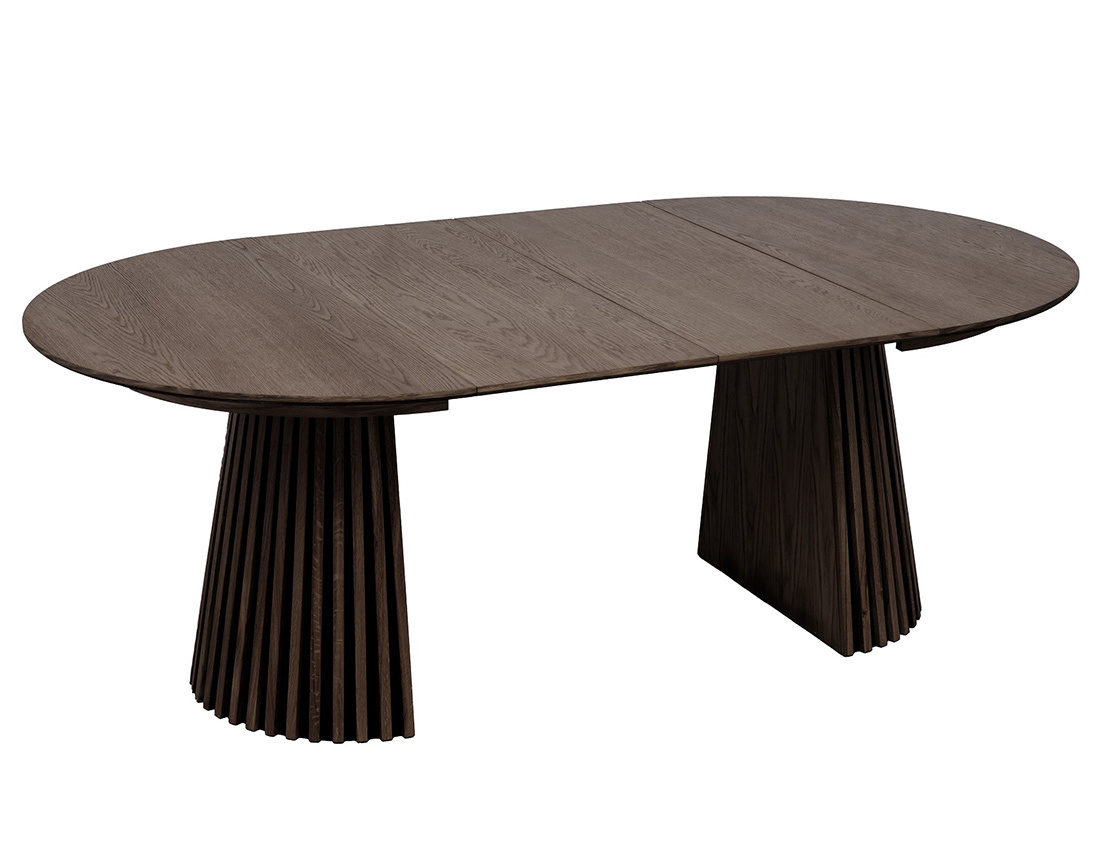 Table à manger ronde extensible bois foncé 4 à 8 personnes Freya