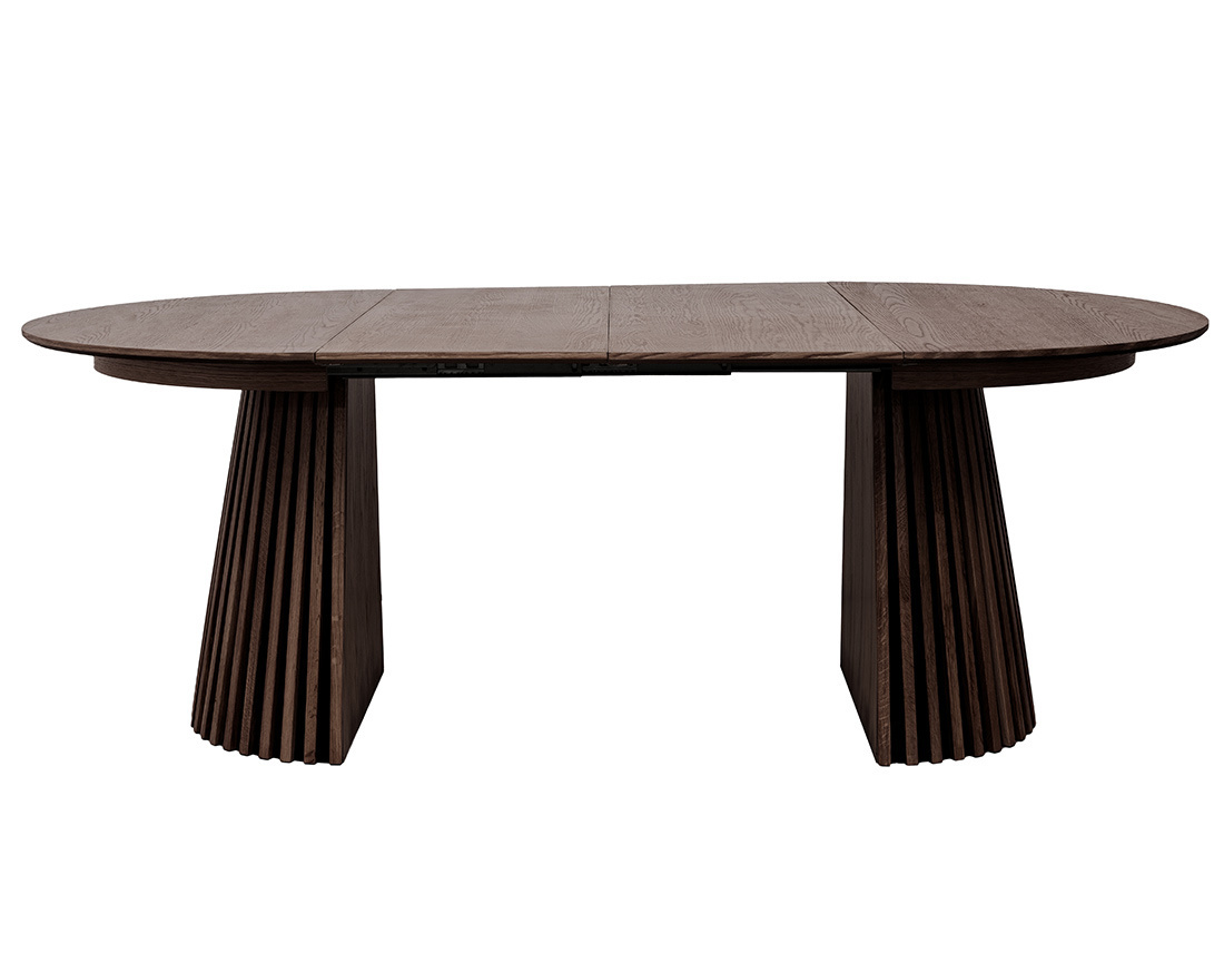 Table à manger ronde extensible bois foncé 4 à 8 personnes Freya