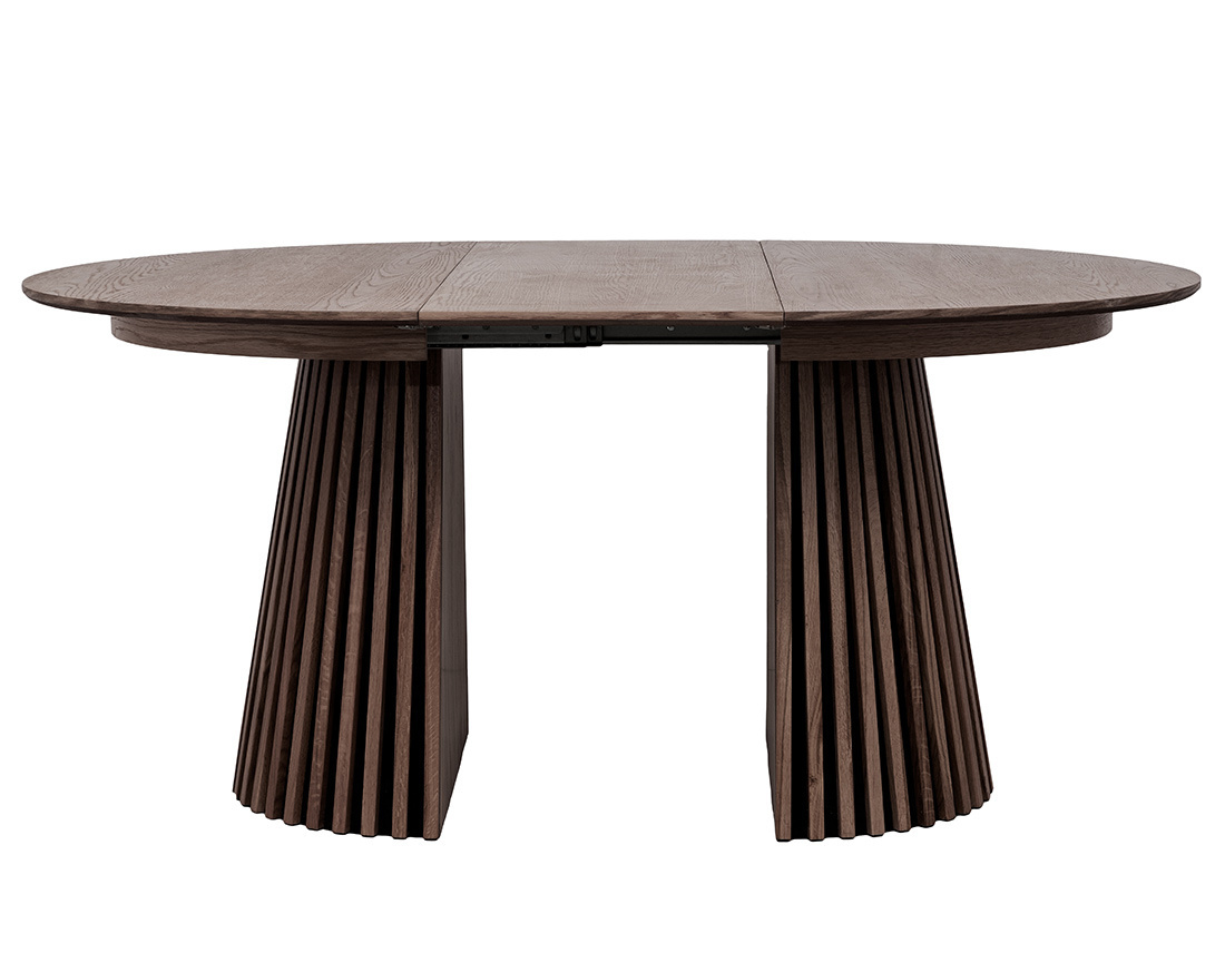 Table à manger ronde extensible bois foncé 4 à 8 personnes Freya
