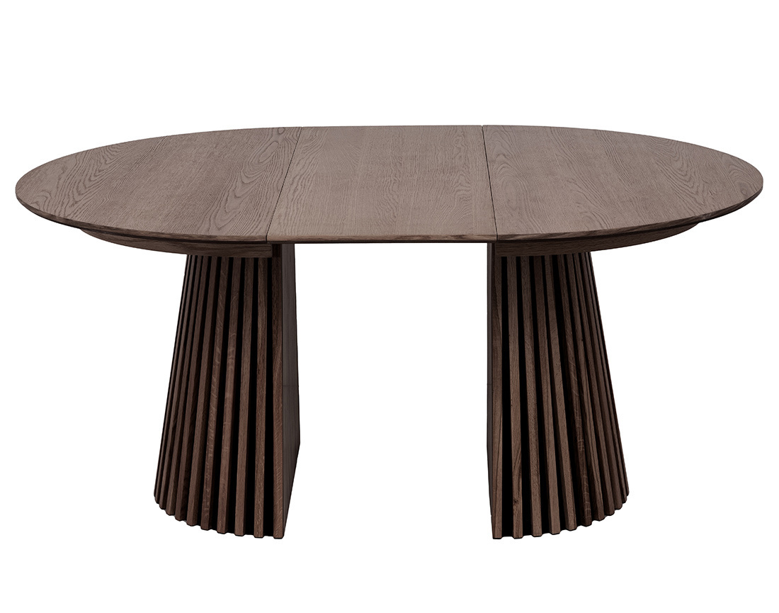 Table à manger ronde extensible bois foncé 4 à 8 personnes Freya