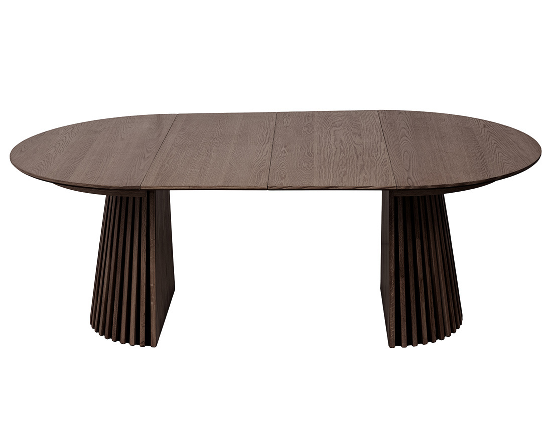 Table à manger ronde extensible bois foncé 4 à 8 personnes Freya