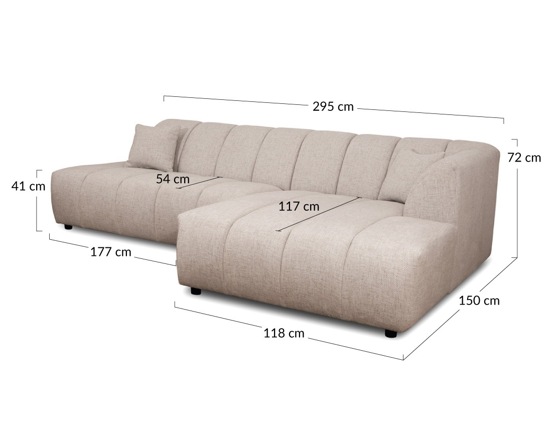 Canapé d'angle droit 4 places sans accoudoir en tissu texturé Curtis