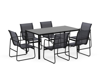 Ensemble table et chaises jardin 6 personnes noir et gris Murillo