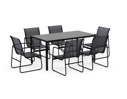 Ensemble table et chaises jardin 6 personnes noir et gris Murillo