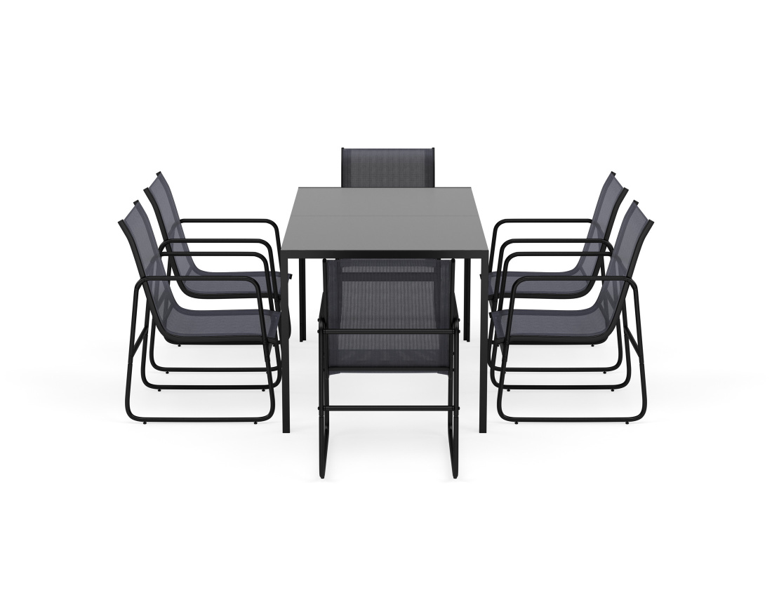 Ensemble table et chaises jardin 6 personnes noir et gris Murillo