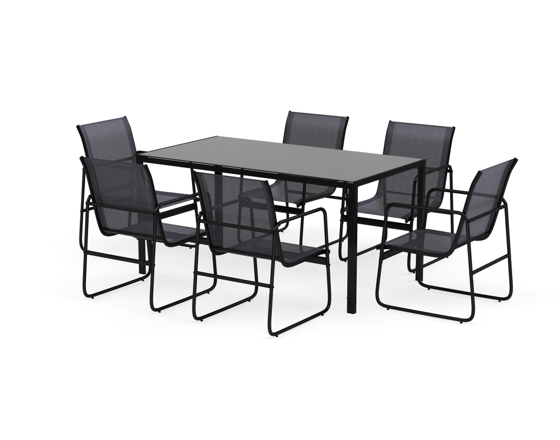Ensemble table et chaises jardin 6 personnes noir et gris Murillo