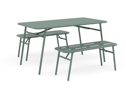 Ensemble table et bancs de jardin 4 personnes vert Ribola