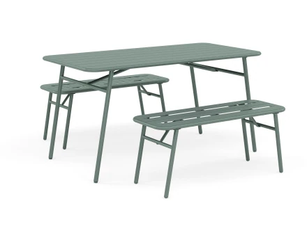 Ensemble table et bancs de jardin 4 personnes vert Ribola