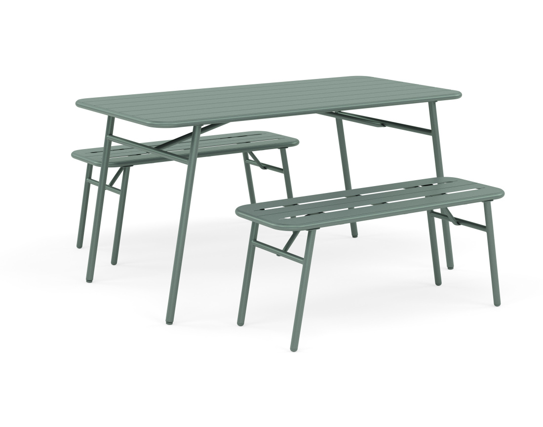 Ensemble table et bancs de jardin 4 personnes vert Ribola