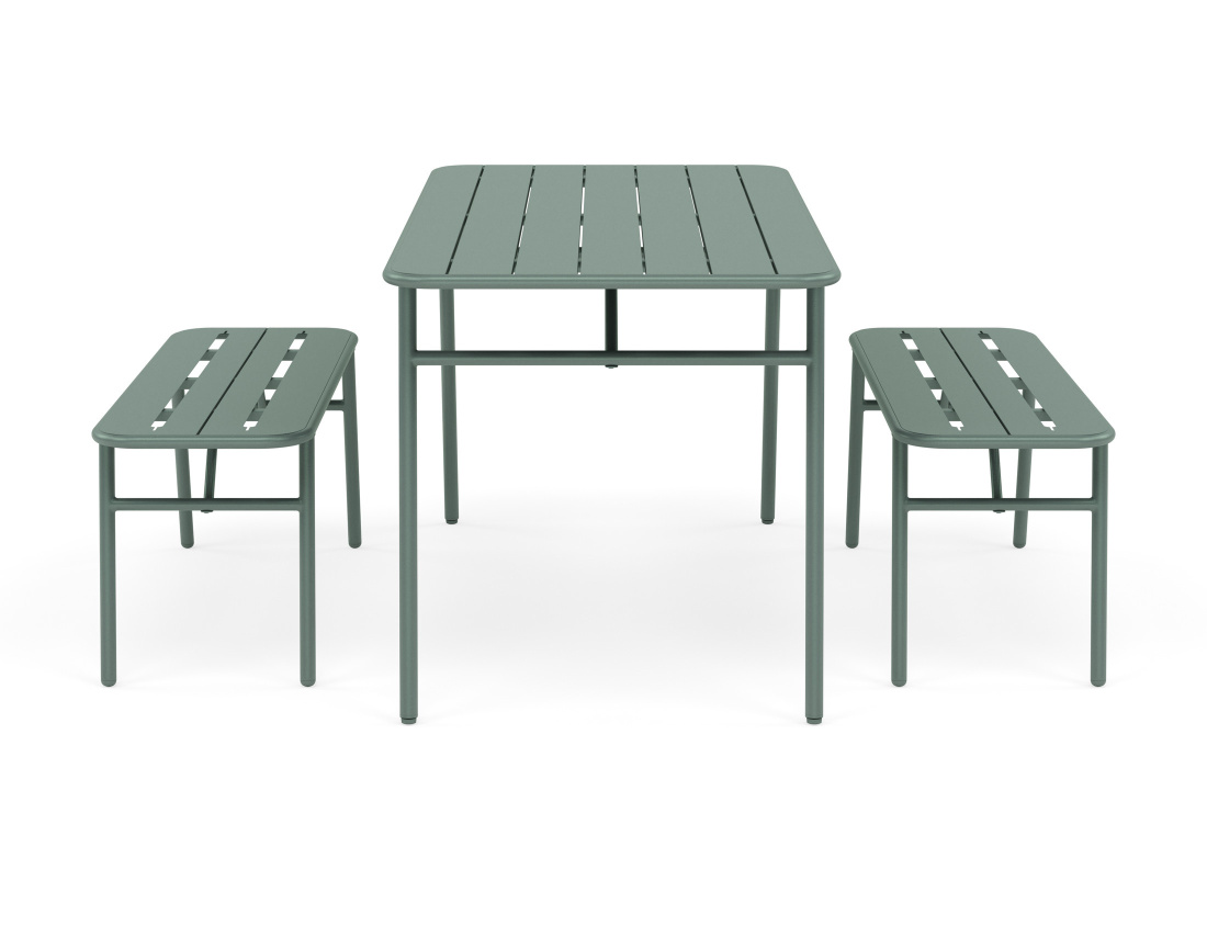 Ensemble table et bancs de jardin 4 personnes vert Ribola