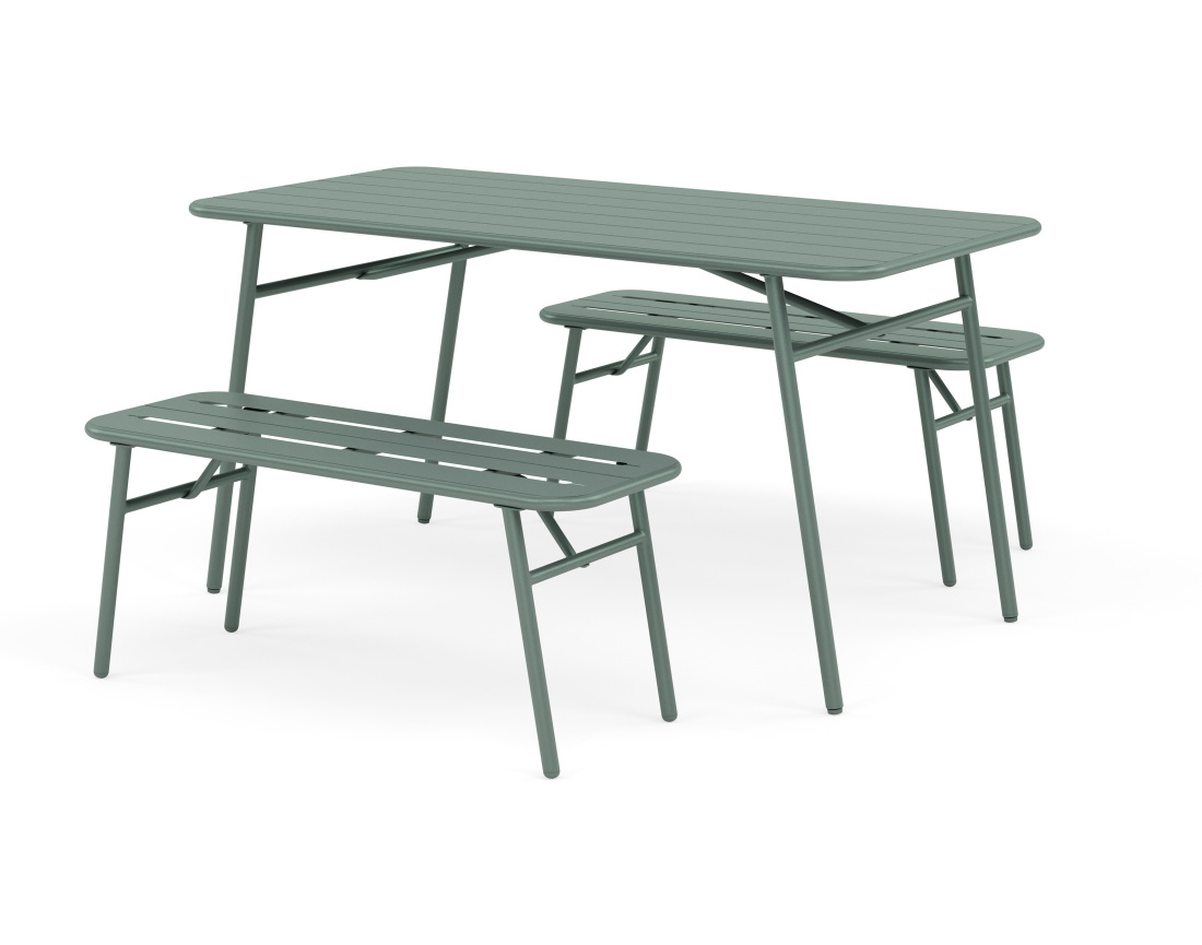 Ensemble table et bancs de jardin 4 personnes vert Ribola