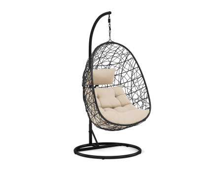 Fauteuil suspendu 1 place effet rotin noir Leila