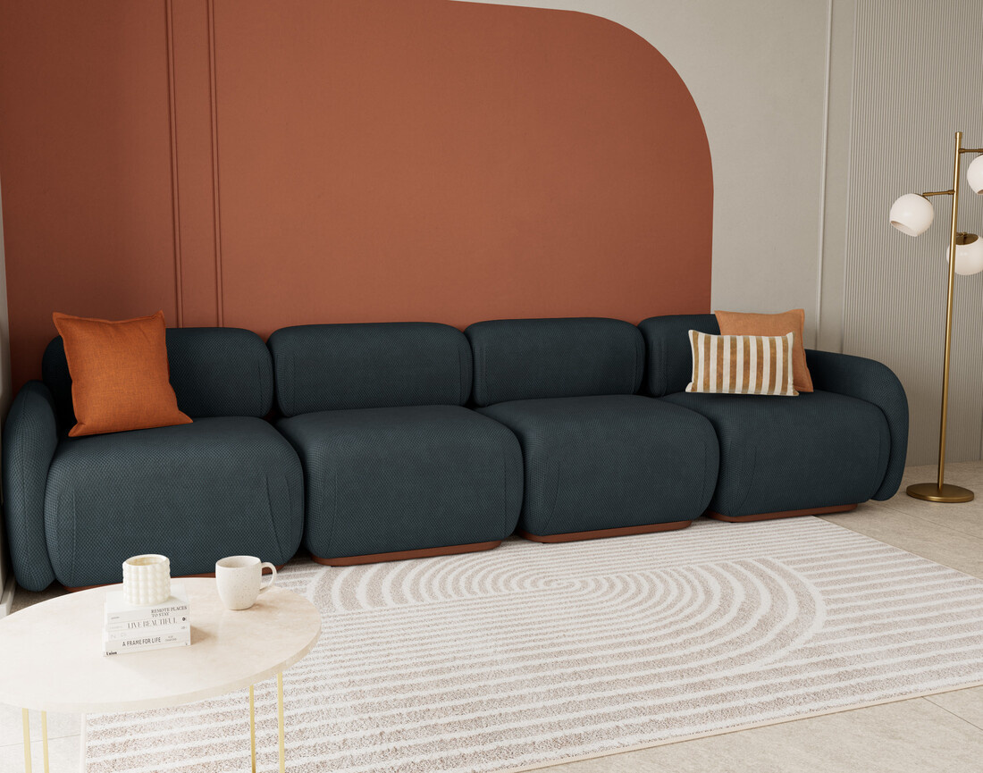 Canapé droit modulable 4 places en velours texturé Penelope Canapé droit modulable 4 places en velours texturé Penelope