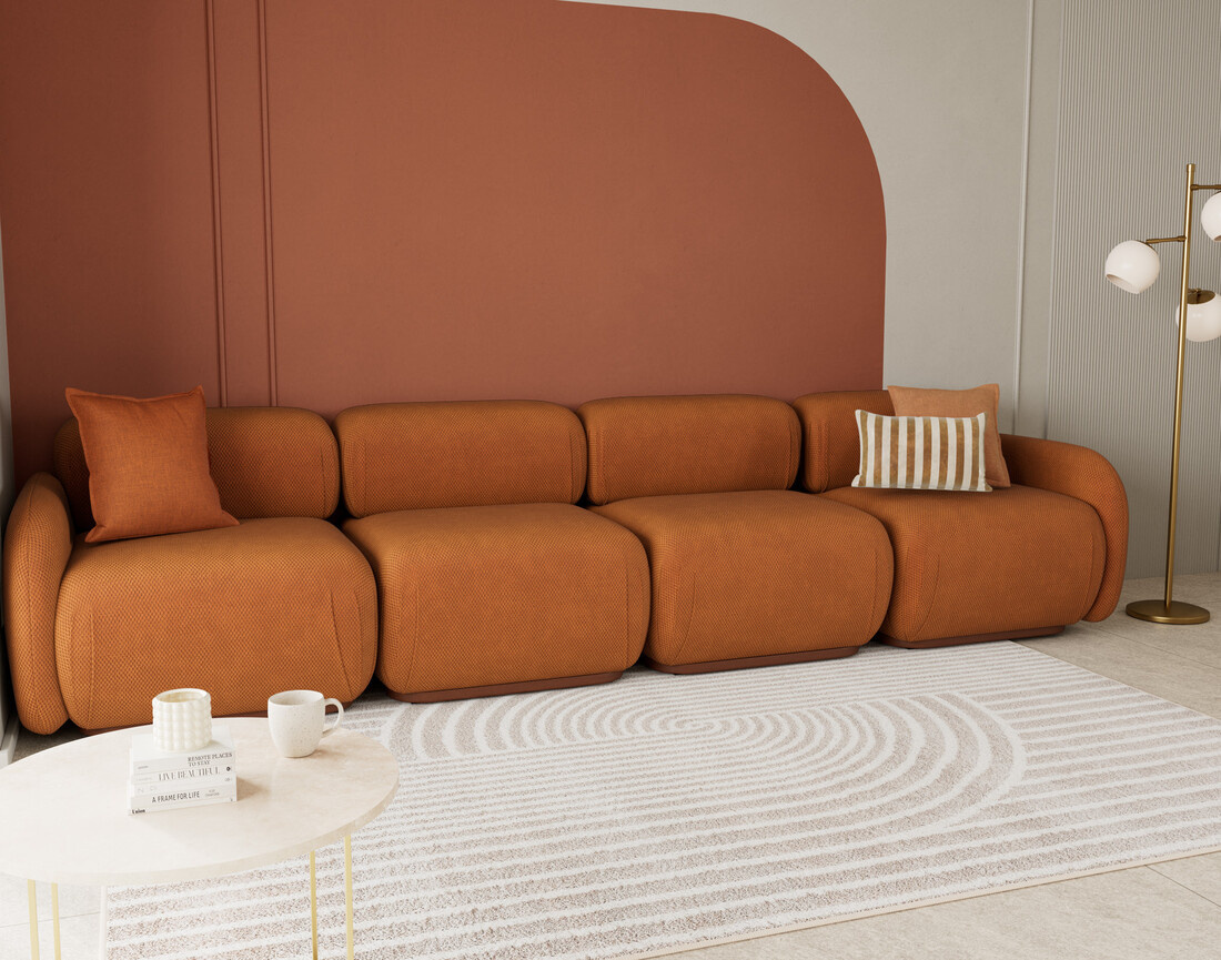 Canapé droit modulable 4 places en velours texturé Penelope