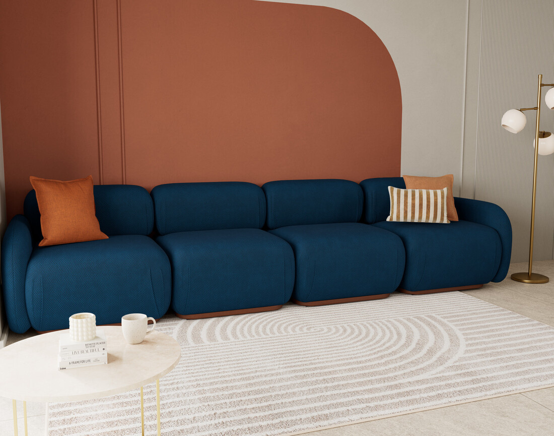 Canapé droit modulable 4 places en velours texturé Penelope