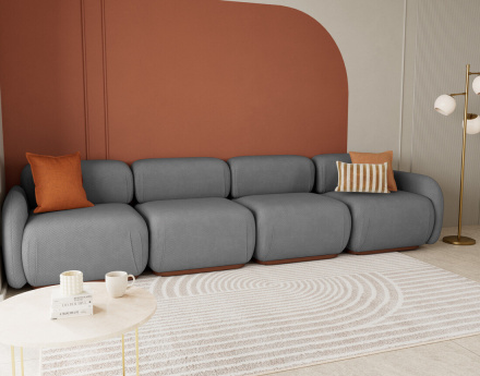 Canapé droit modulable 4 places en velours texturé Penelope