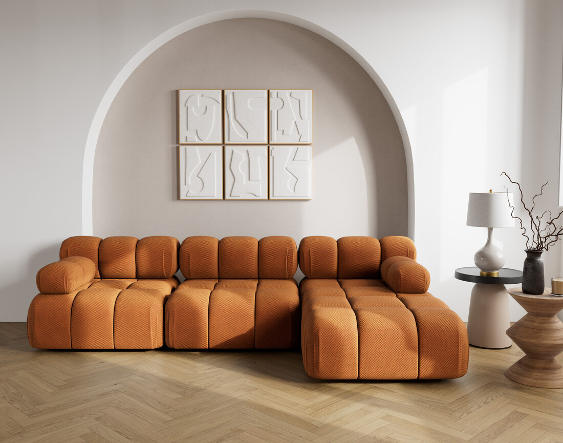 Canapé modulable d'angle droit 4 places en velours texturé Ruby