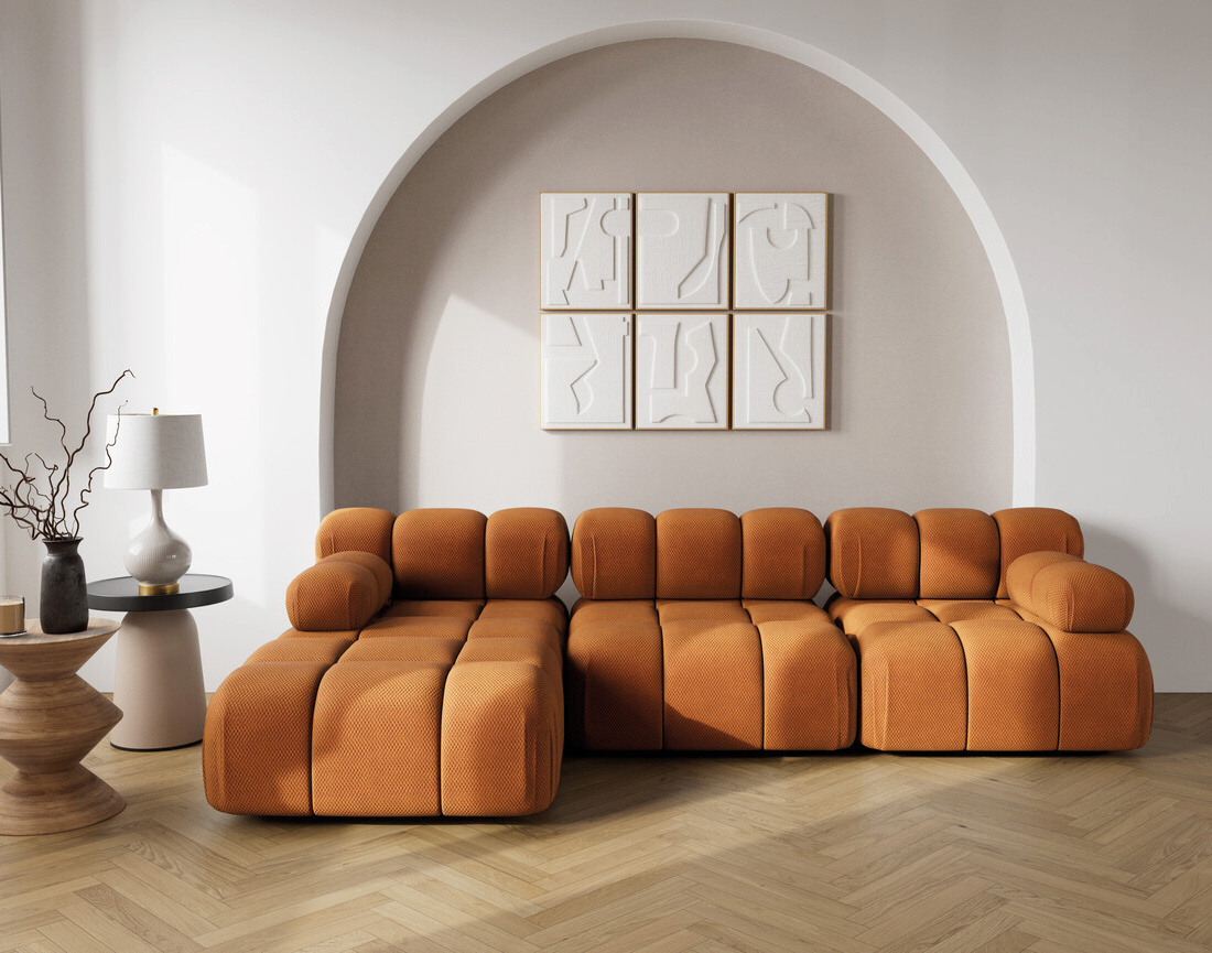 Canapé modulable d'angle gauche 4 places en velours texturé Ruby