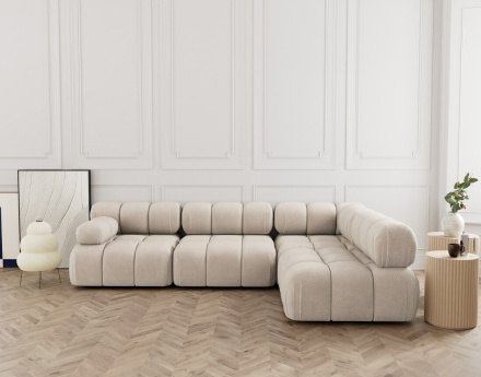 Canapé modulable d'angle droit 5 places en velours texturé Ruby