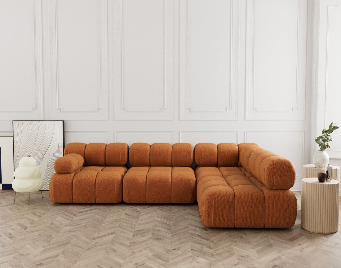 Canapé modulable d'angle droit 5 places en velours texturé Ruby