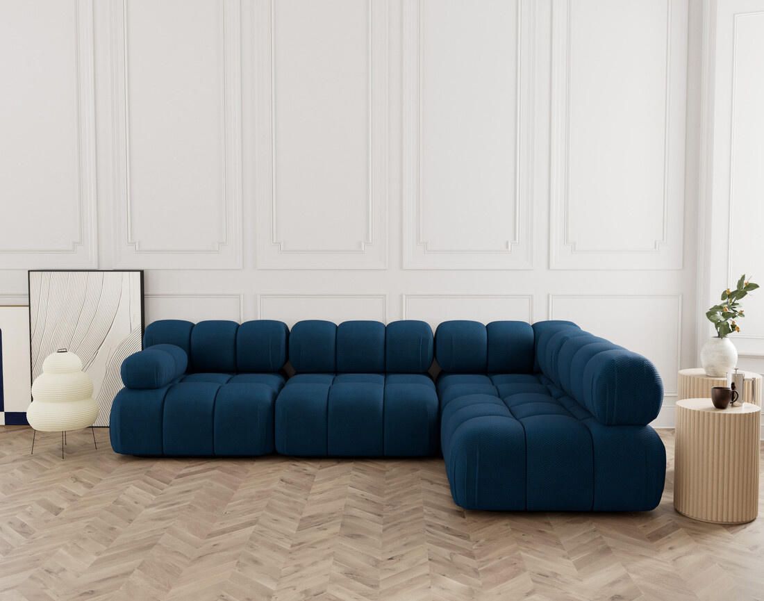 Canapé modulable d'angle droit 5 places en velours texturé Ruby