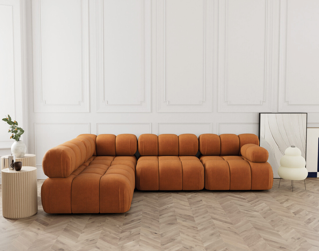 Canapé modulable d'angle gauche 5 places en velours texturé Ruby