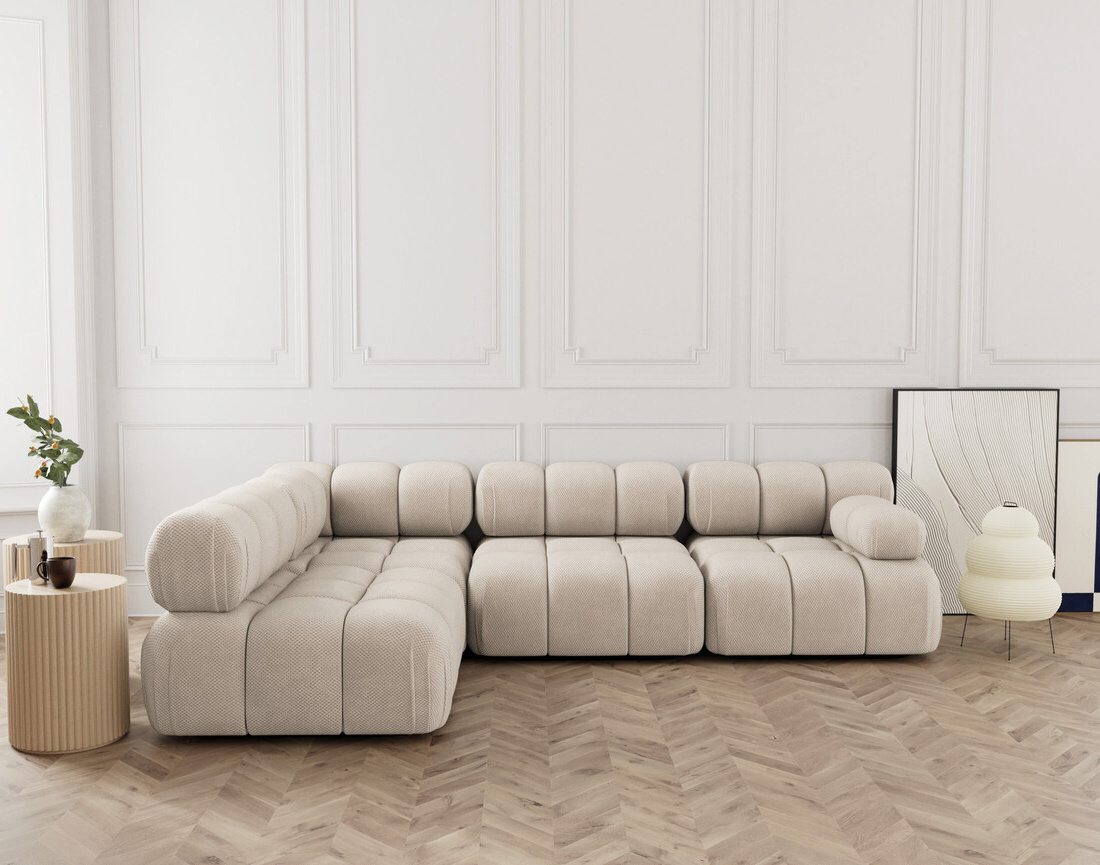 Canapé modulable d'angle gauche 5 places en velours texturé Ruby Canapé modulable d'angle gauche 5 places en velours texturé Ruby