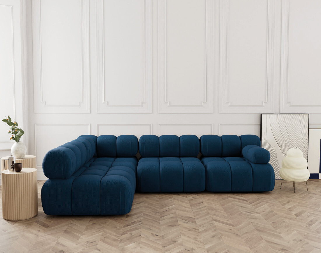 Canapé modulable d'angle gauche 5 places en velours texturé Ruby