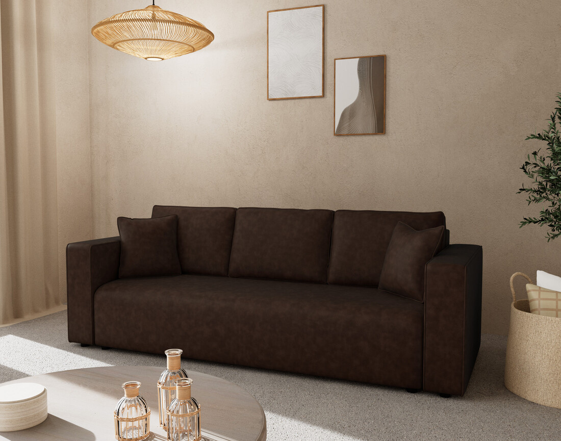 Canapé droit 3 places convertible avec coffre en simili Topaze