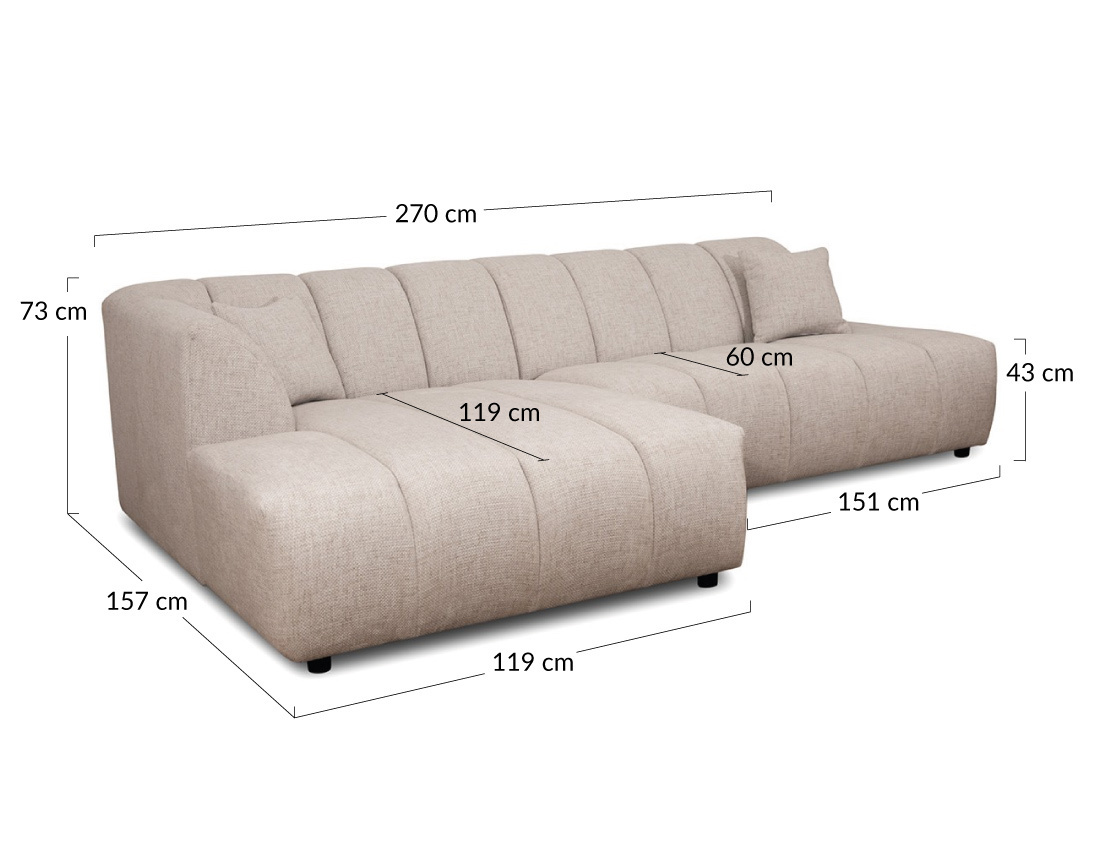 Canapé d'angle gauche 4 places sans accoudoir en tissu texturé Curtis