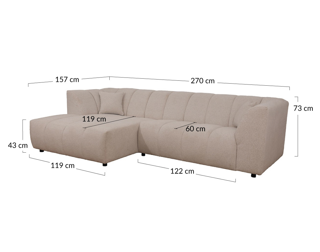 Canapé d'angle gauche 4 places avec accoudoir en tissu texturé Curtis